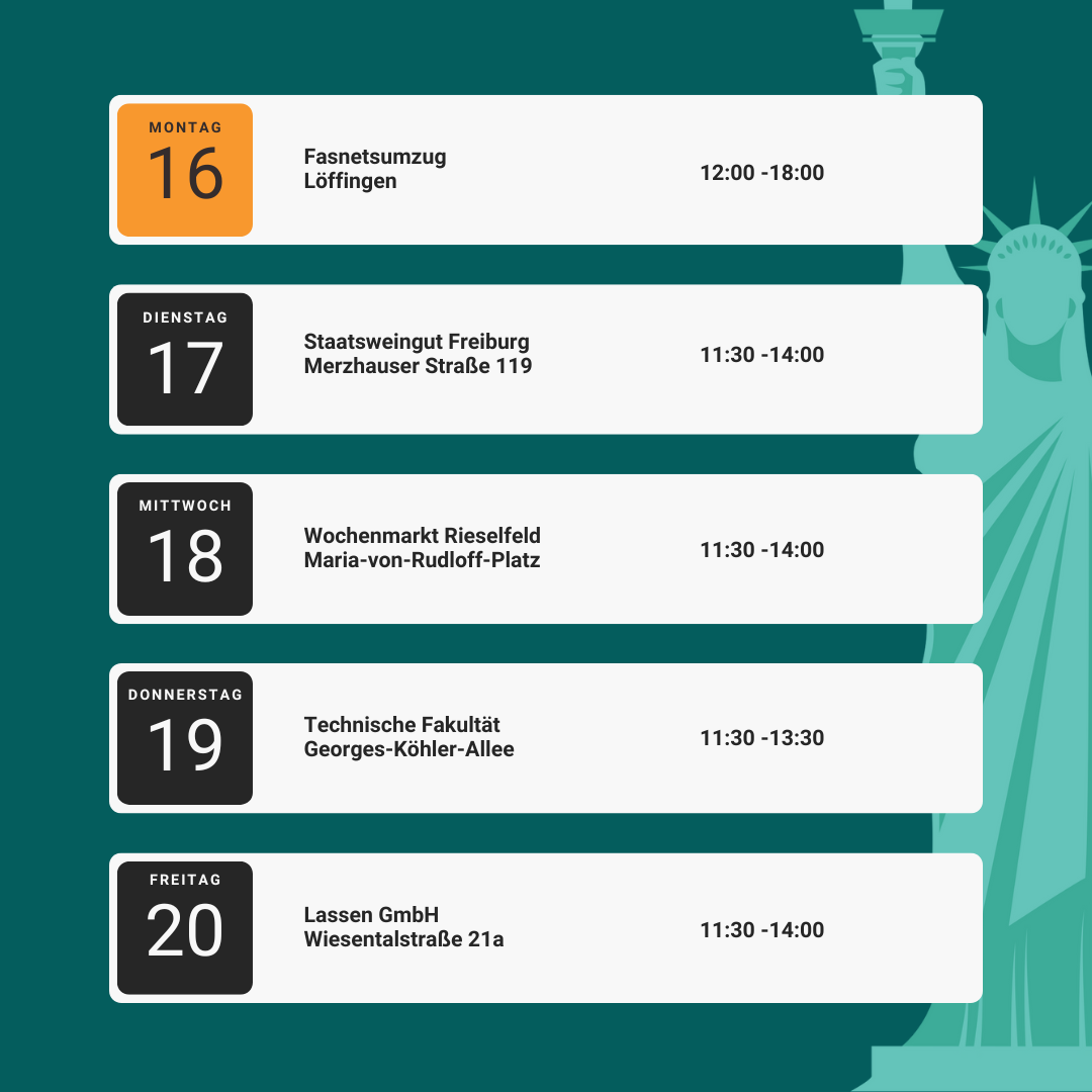 Foodtruck Freiburg Mittagstisch Wochenfahrplan Frachtgut
